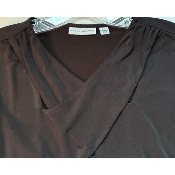 Susan Graver Black Dressy Long Sleeve Knit Blouse with Pleats and Cutout Size Lg - Picture 3 of 4